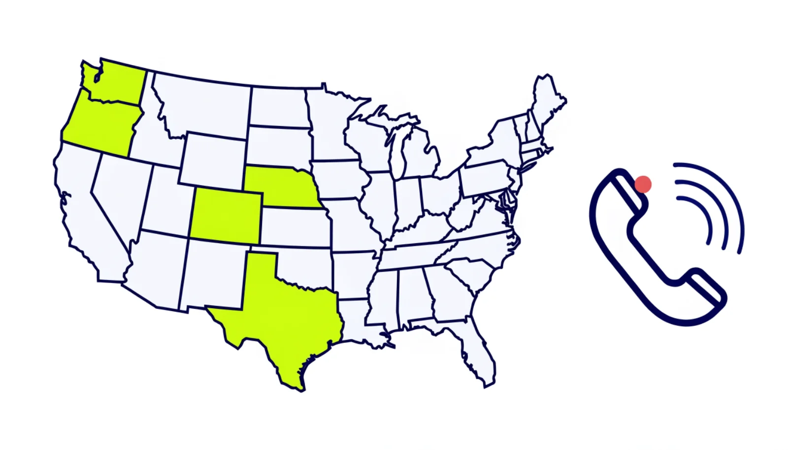 Illustration of a US map with a phone call recording icon